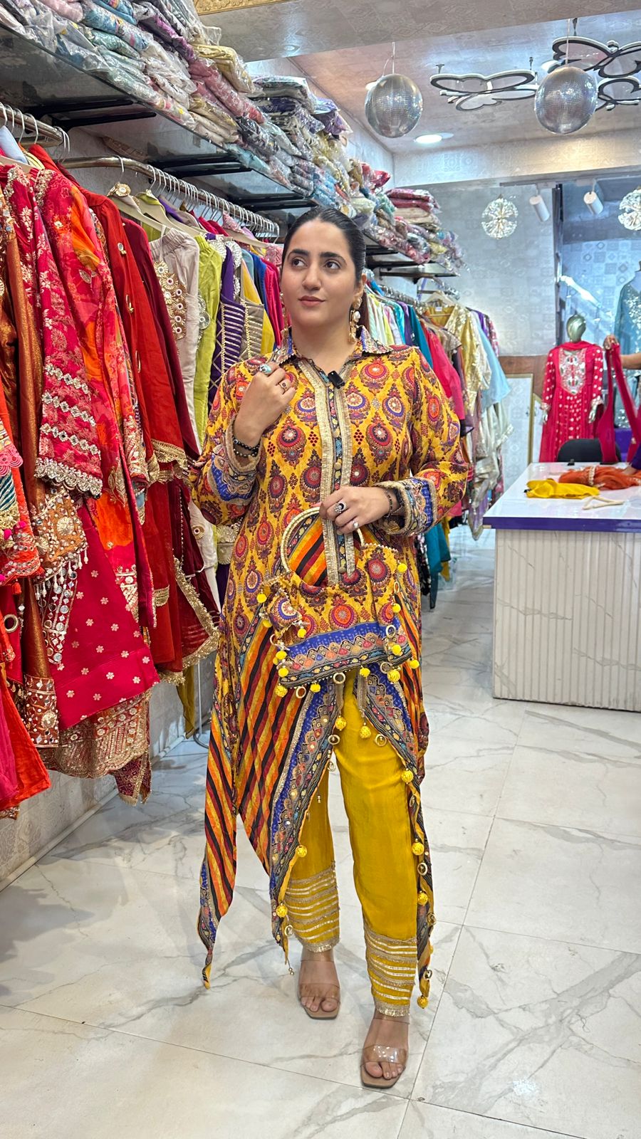 "LEHZAA" Multi Color Co-ord Set With Collar FS74