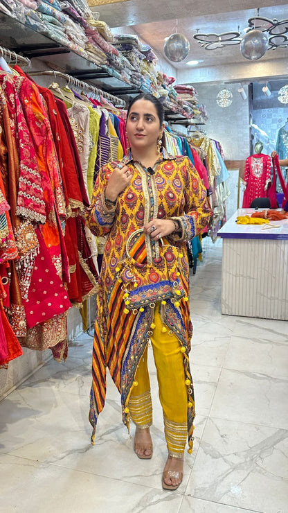 "LEHZAA" Multi Color Co-ord Set With Collar FS74