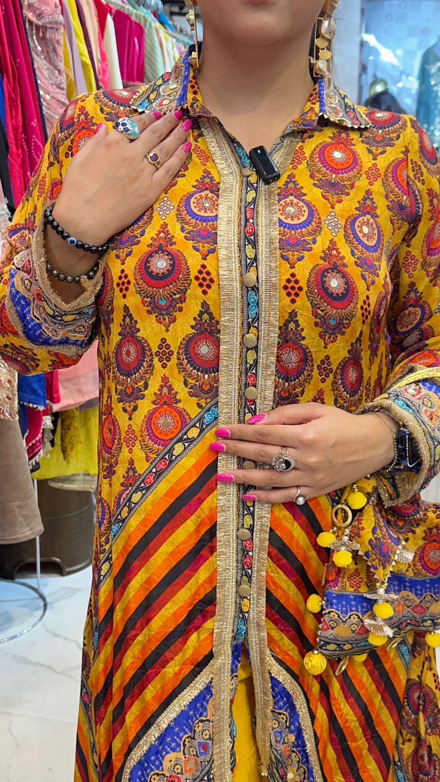 "LEHZAA" Multi Color Co-ord Set With Collar FS74