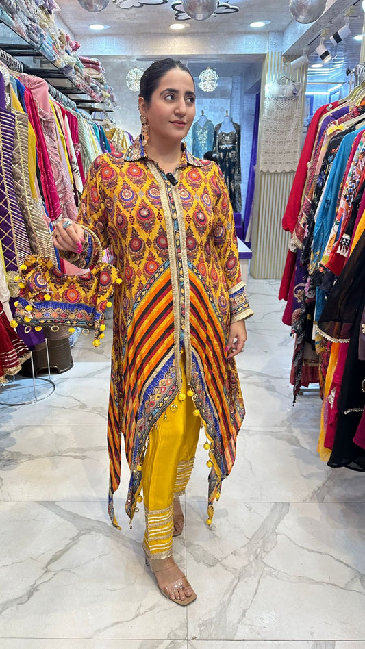 "LEHZAA" Multi Color Co-ord Set With Collar FS74