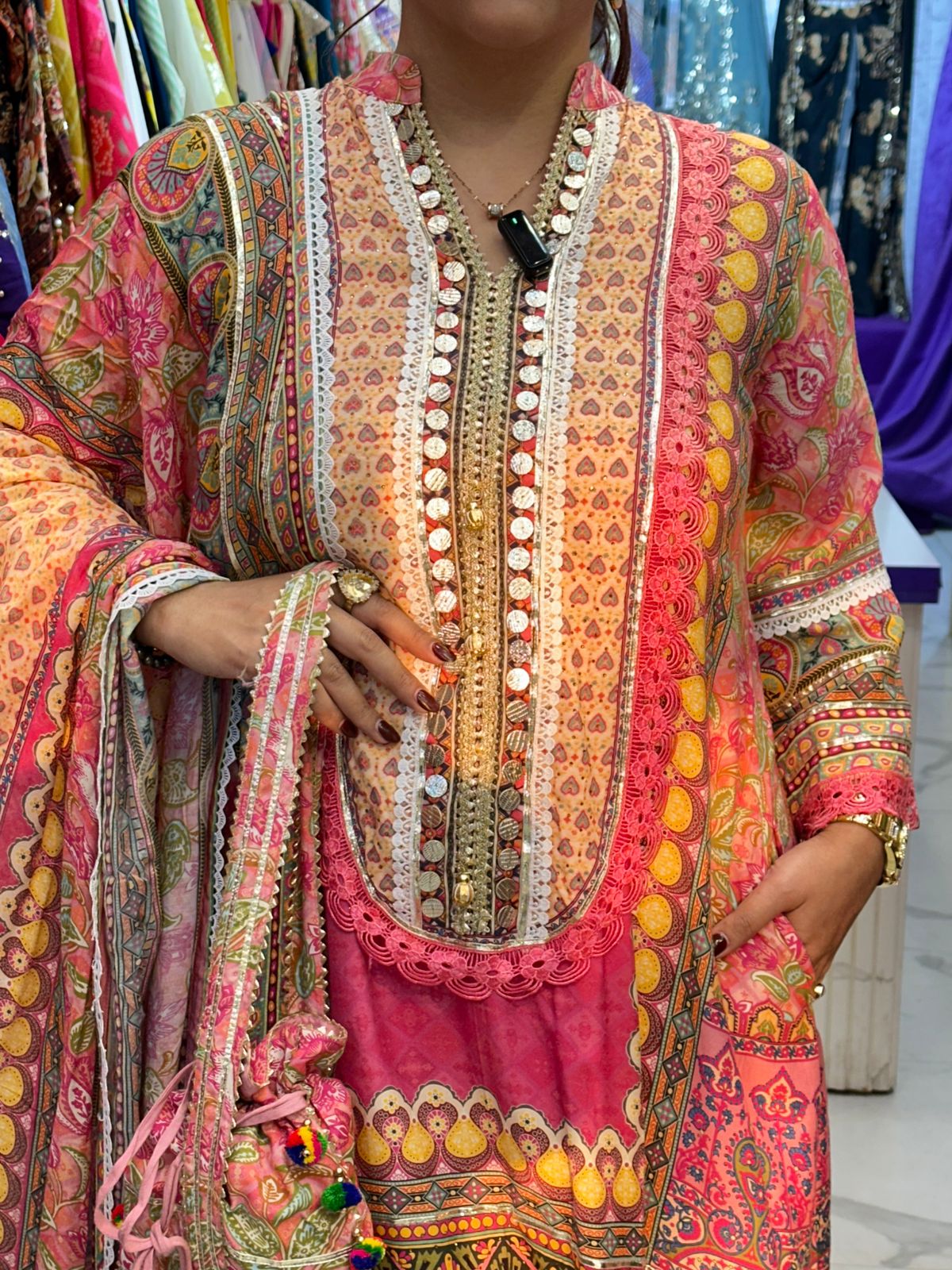 "IQRA" Beautiful Long Suit With Potli FS93