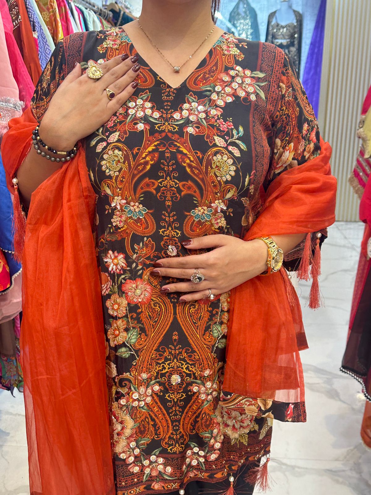 "KSHAMA" Beautiful Long Suit With Hand Work Detailing FS94