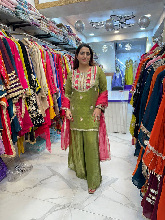 "RASBHARI" Elegant Olive Green Sharara Suit FS36