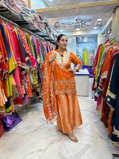 "QAYAMAT" Elegant Suit With Lace Work On Dupatta FS108