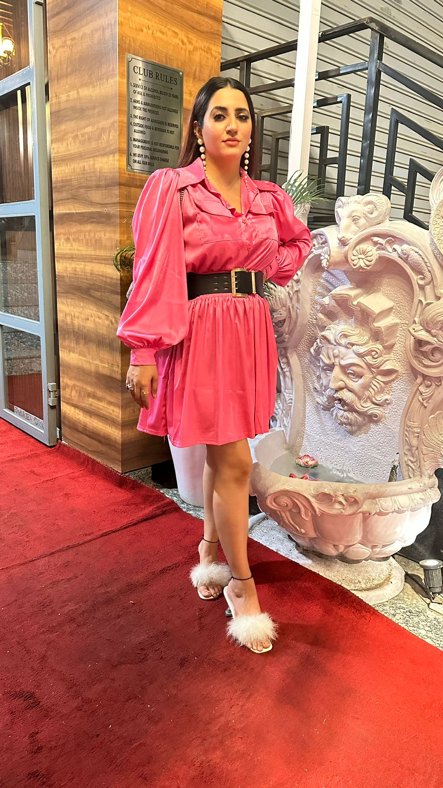 Latest Satin dress with belt FS134