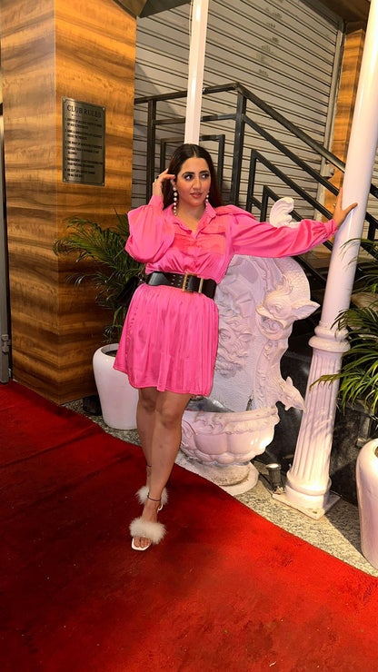 Latest Satin dress with belt FS134