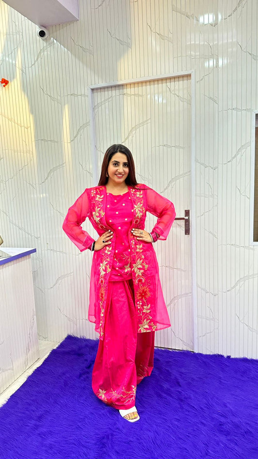 Elegant 3 piece Sharara Set with Jacket FS135