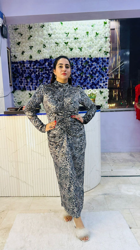 Elegant Cheetah Velvet Dress FS142