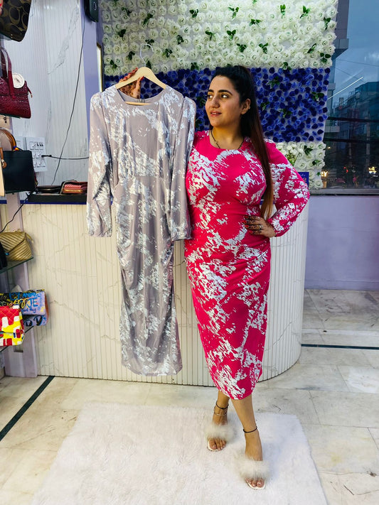 Foil Print Net Dress with Lining FS143