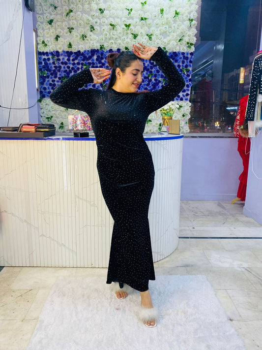 Fish Cut Velvet Dress FS145