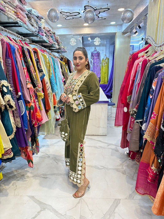 "KAIF" Elegant Velvet Dress With Mirror Work FS162