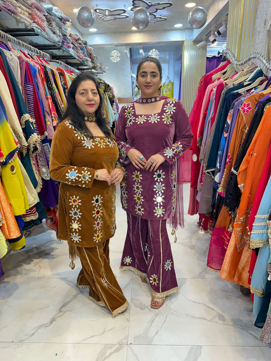 "ROSH" 3 Piece Bell-bottoms Suit With Mirror Work FS163