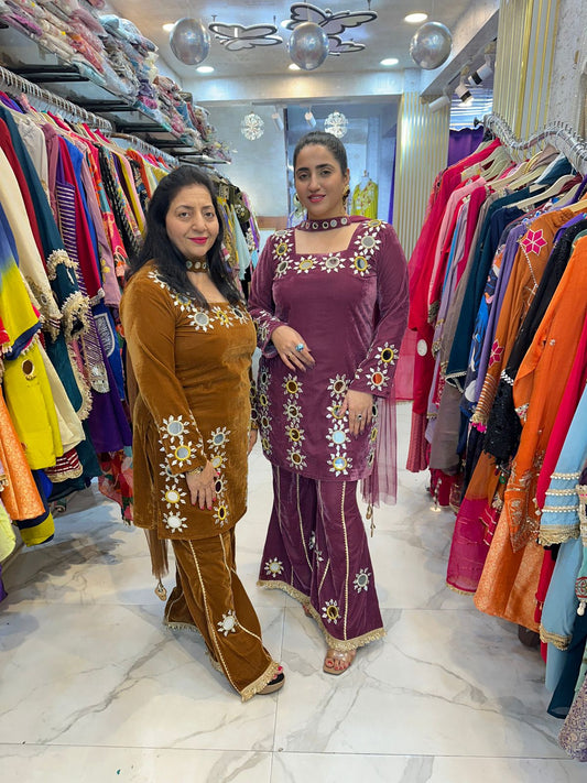 "ROSH" 3 Piece Bell-bottoms Suit With Mirror Work FS163