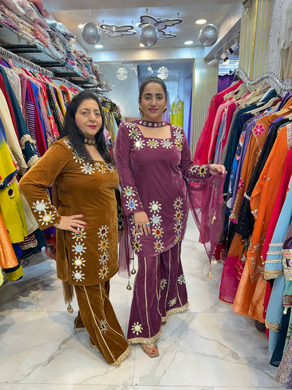 "ROSH" 3 Piece Bell-bottoms Suit With Mirror Work FS163