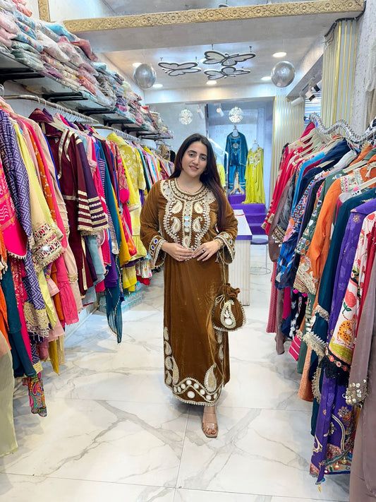 "NAINA" Elegant Velvet Dress With Potli FS169