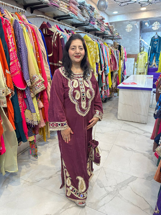 "NAINA" Elegant Velvet Dress With Potli FS169