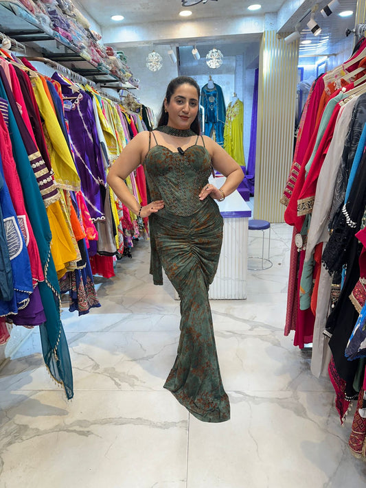 "MAHIRA" Elegant Party Wear Dress With Flower Work FS173