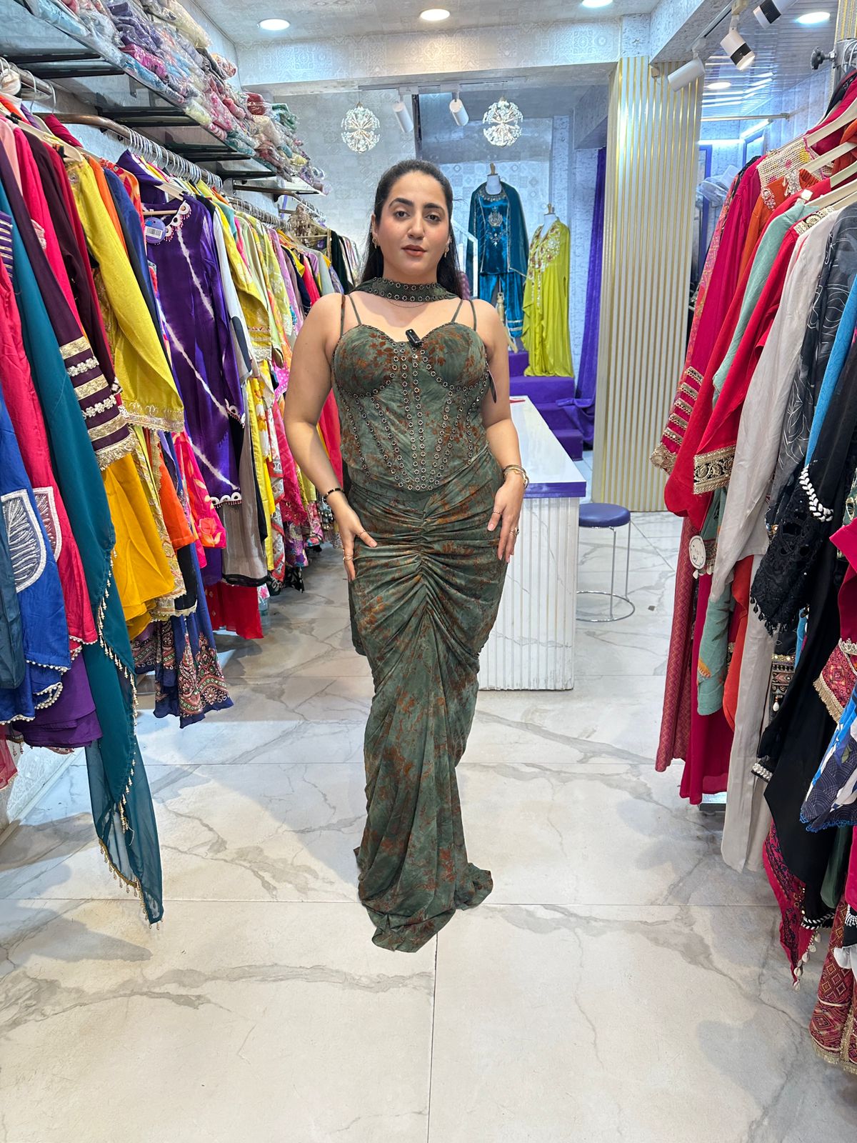 "MAHIRA" Elegant Party Wear Dress With Flower Work FS173