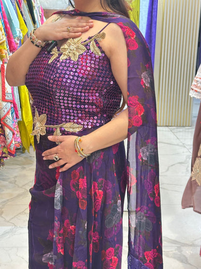 ‘JANNAT’ Floral Print Indo-Western Dress FS180