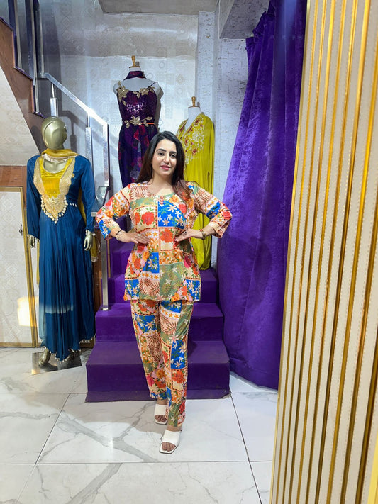 "PALM" Elegant Multicolor Coord Set FS184