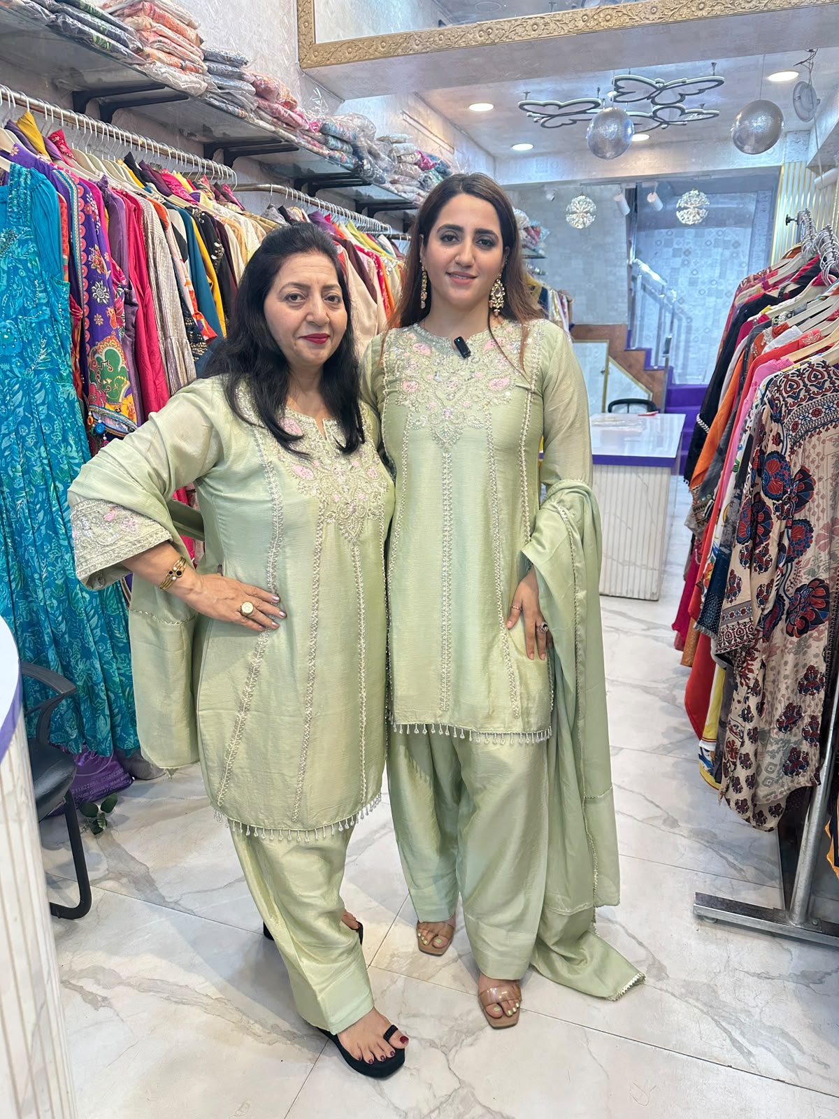 TEEJ Beautiful Mirror Work Green Cord Set FS249
