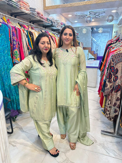TEEJ Beautiful Mirror Work Green Cord Set FS249