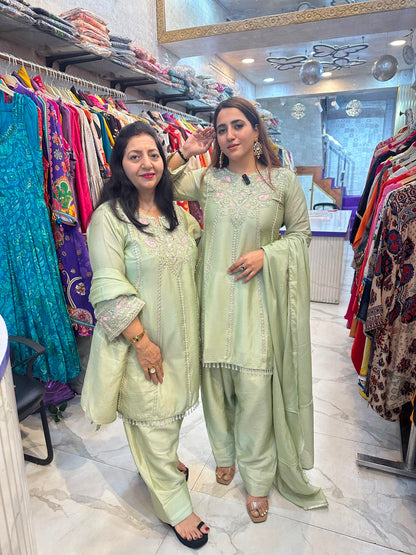 TEEJ Beautiful Mirror Work Green Cord Set FS249