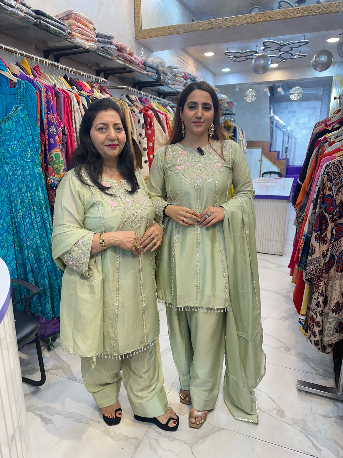 TEEJ Beautiful Mirror Work Green Cord Set FS249