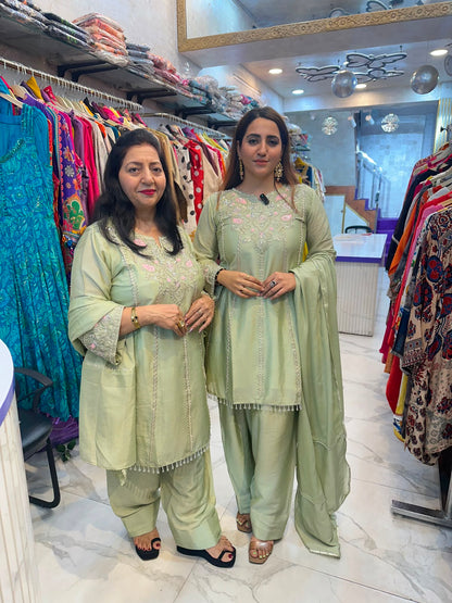 TEEJ Beautiful Mirror Work Green Cord Set FS249