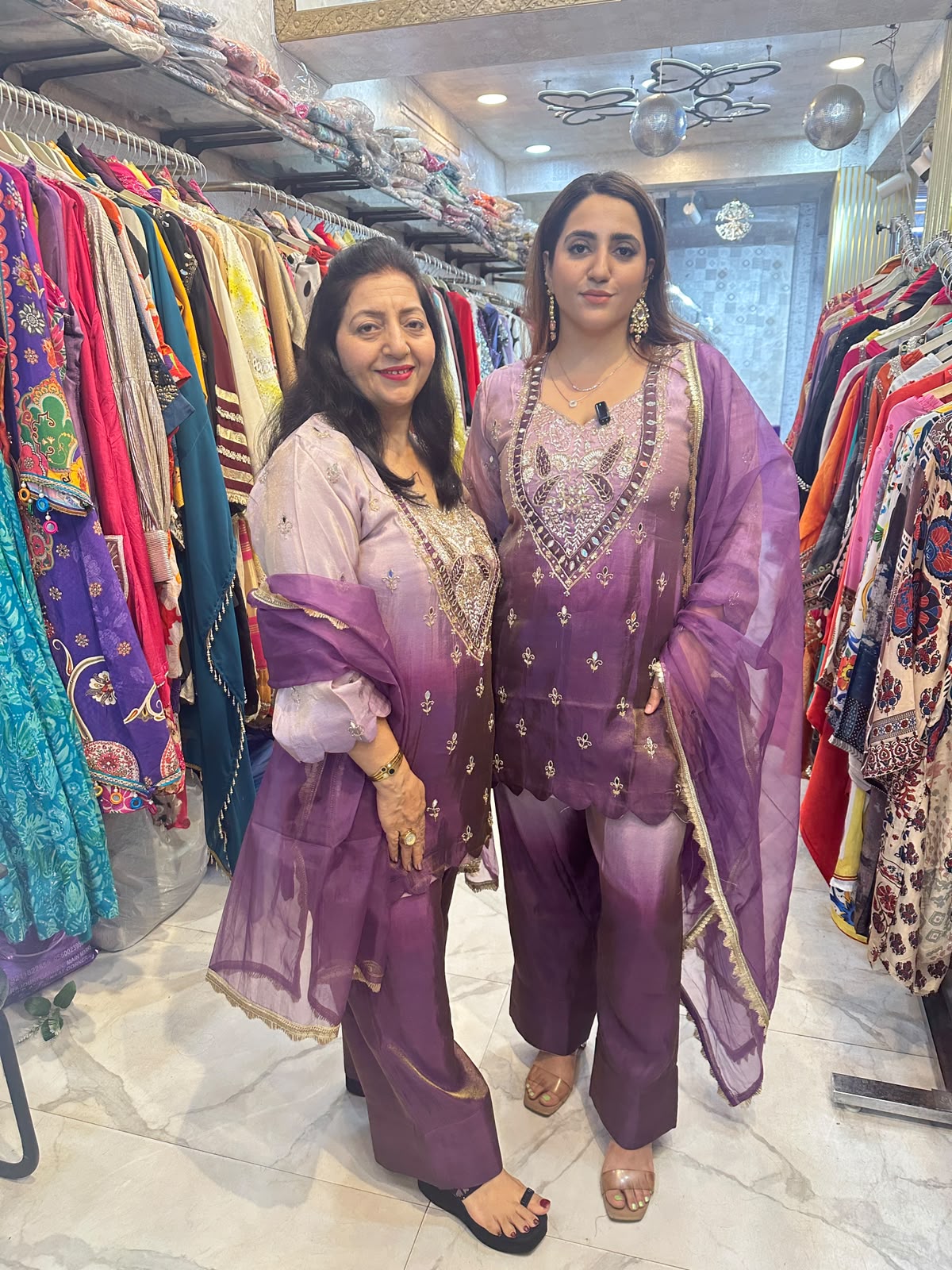 ‘OMBRE’ purple mirror work kurta suit set FS250