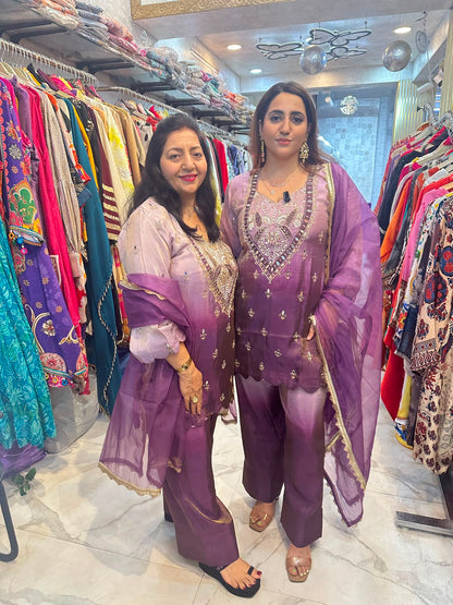‘OMBRE’ purple mirror work kurta suit set FS250