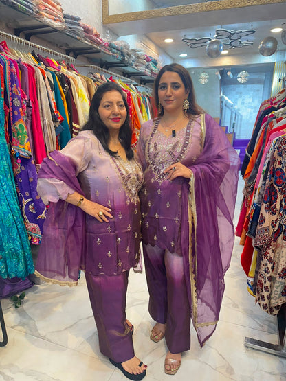 ‘OMBRE’ purple mirror work kurta suit set FS250