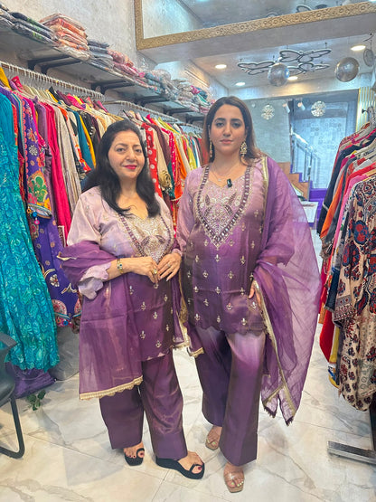 ‘OMBRE’ purple mirror work kurta suit set FS250
