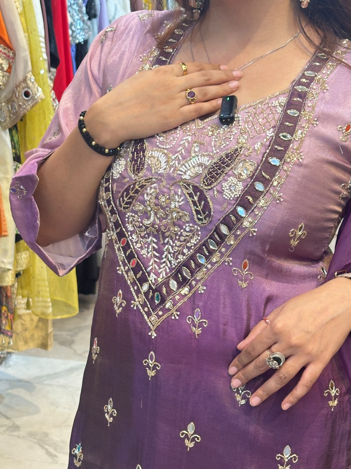 ‘OMBRE’ purple mirror work kurta suit set FS250