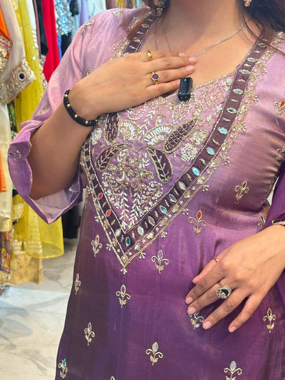 ‘OMBRE’ purple mirror work kurta suit set FS250