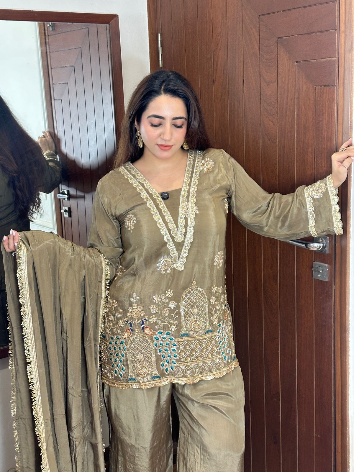 ‘GULBELI’ Elegant Handwork Suit With Peacock Embroidery