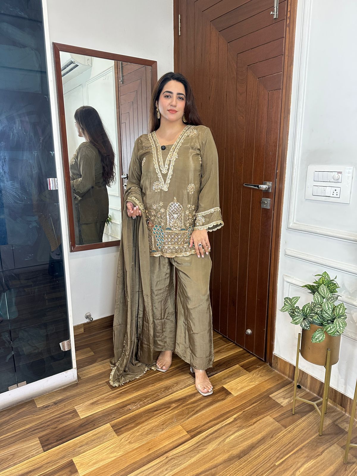 ‘GULBELI’ Elegant Handwork Suit With Peacock Embroidery