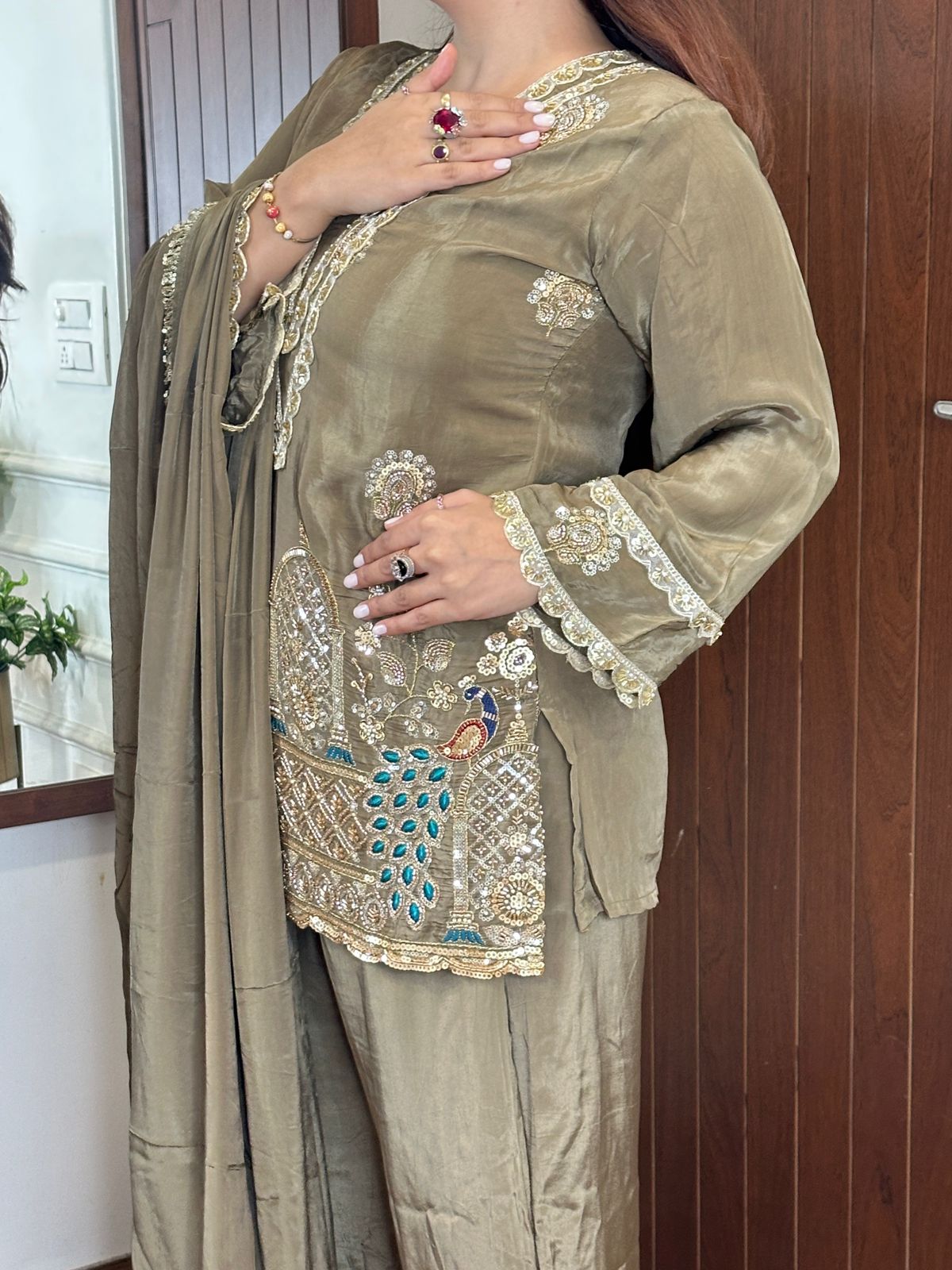 ‘GULBELI’ Elegant Handwork Suit With Peacock Embroidery