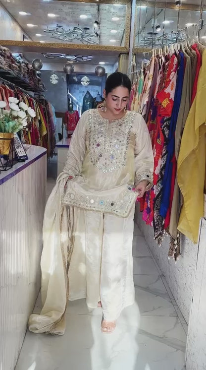 "GULFAAM"  Beautiful Suit With Front Mirror Work and Heavy Neck FS59