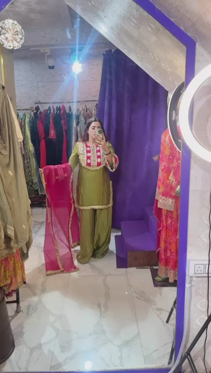 "RASBHARI"   Elegant Olive Green Sharara Suit FS36