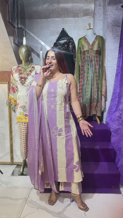 "JUGNI" WHITE & LAVENDER STRAP SUIT FS39