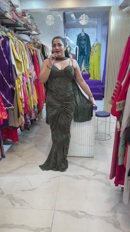 "MAHIRA" Elegant Party Wear Dress With Flower Work FS173