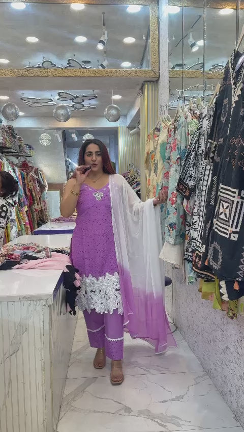 "CHANN" Beautiful Strap Suit With Lacer Cut Work FS38