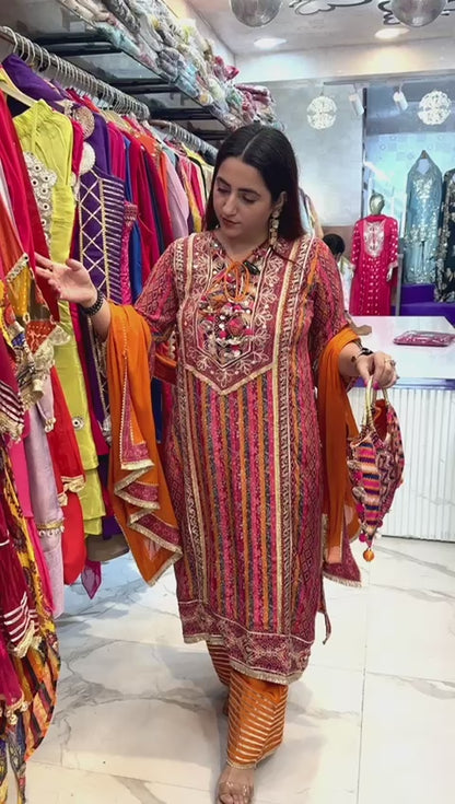 "AABROO" Beautiful Multicolor Suit With Hand Bag  FS72